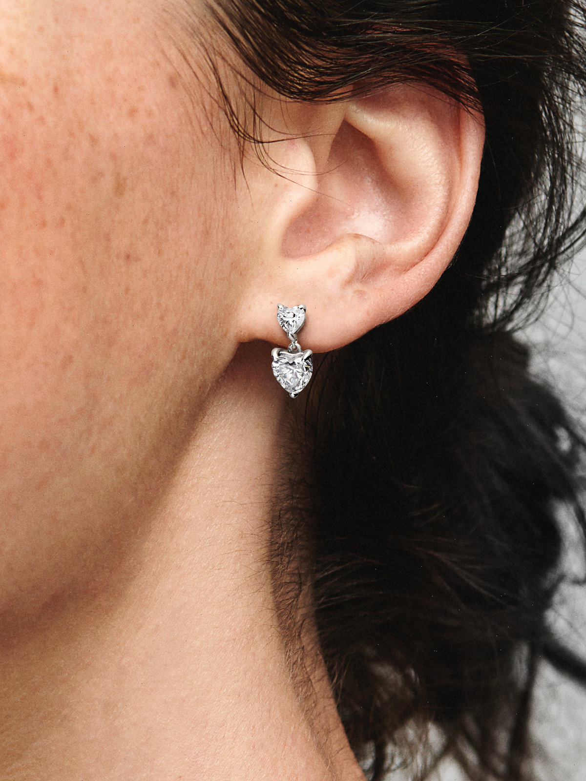 Double Heart Sparkling Stud Earrings - Sterling silver