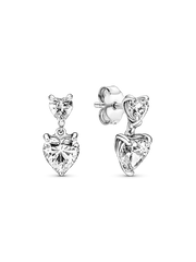 Double Heart Sparkling Stud Earrings - Sterling silver