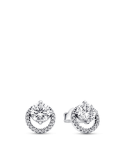 Sparkling Round Halo Stud Earrings - Sterling silver