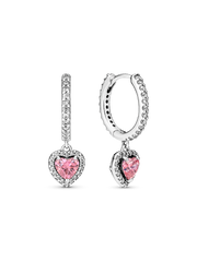 Sparkling Halo Heart Hoop Earrings - Sterling silver