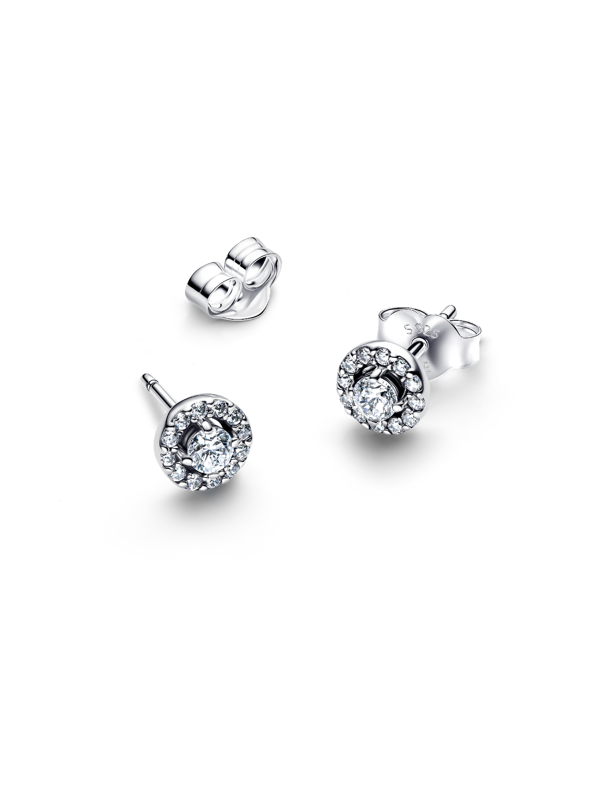 Round Pavé Halo Stud Earrings - Sterling silver