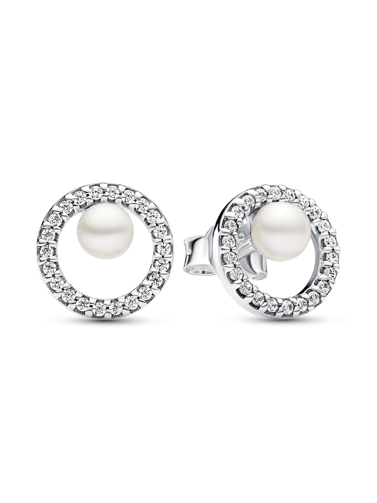 Treated Freshwater Cultured Pearl & Pavé Halo Stud Earrings - Sterling silver