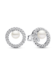 Treated Freshwater Cultured Pearl & Pavé Halo Stud Earrings - Sterling silver