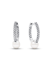 FINAL SALE - Treated Freshwater Cultured Pearl & Pavé Hoop Earrings - Sterling silver