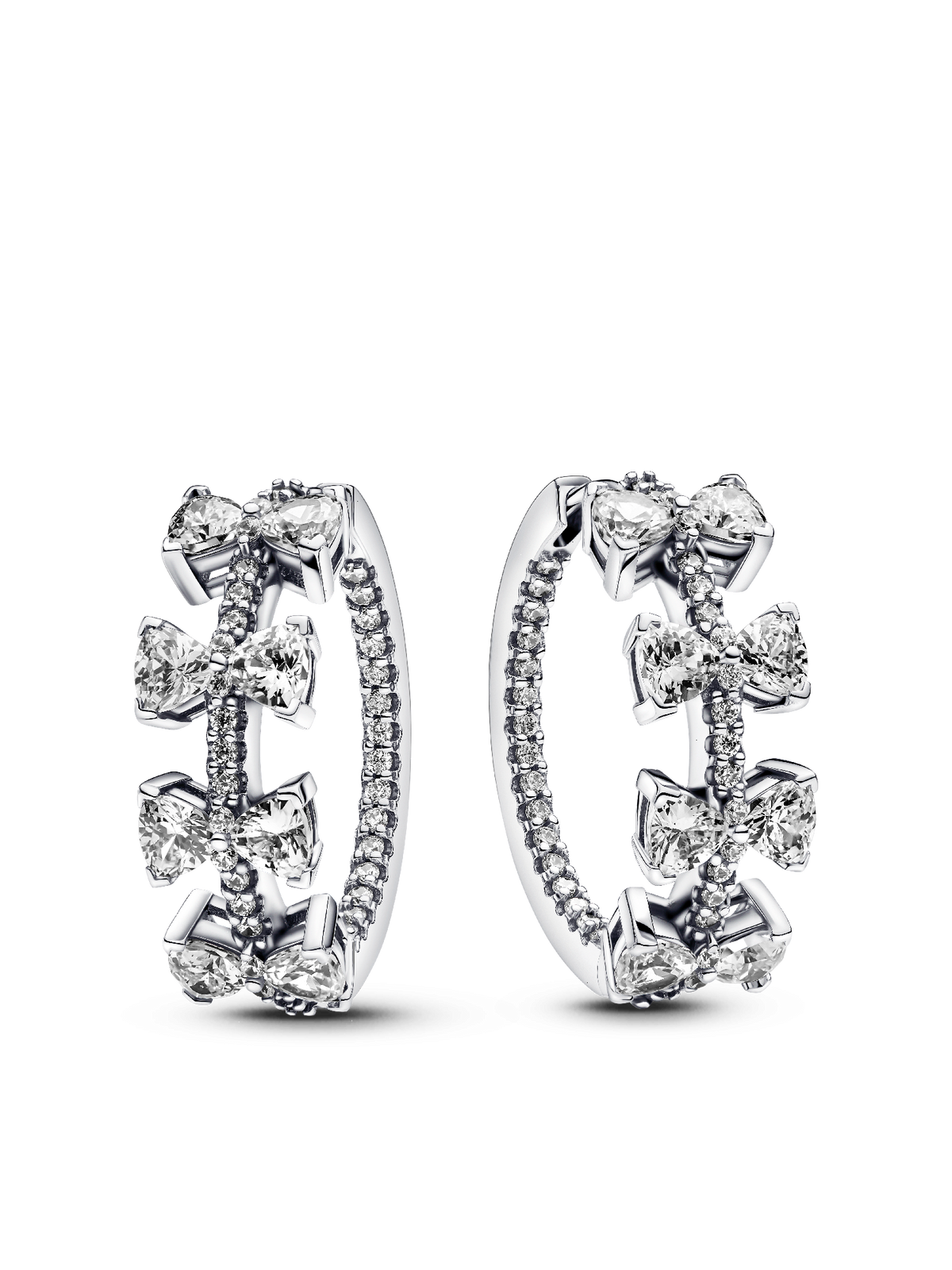 FINAL SALE - Sparkling Bow Row Hoop Earrings - Sterling silver