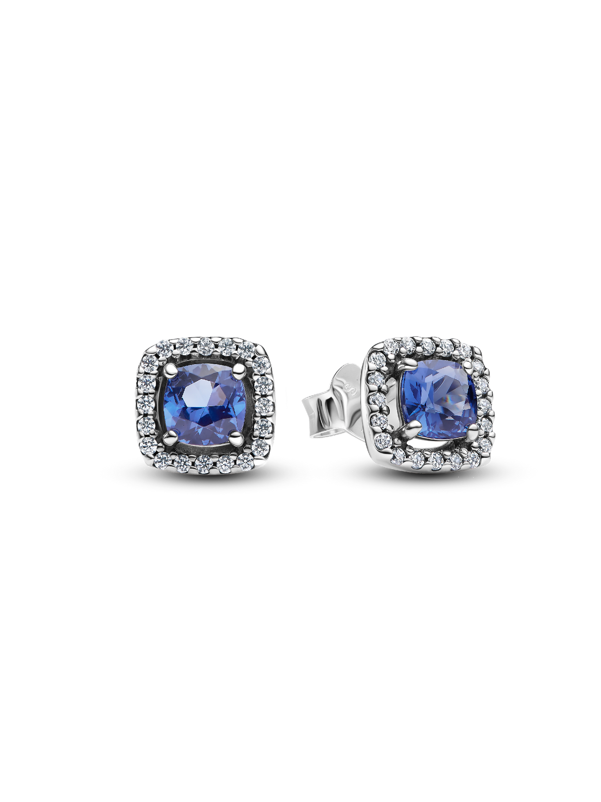 Sparkling Square Blue Halo Stud Earrings - Sterling silver