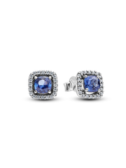 Sparkling Square Blue Halo Stud Earrings - Sterling silver