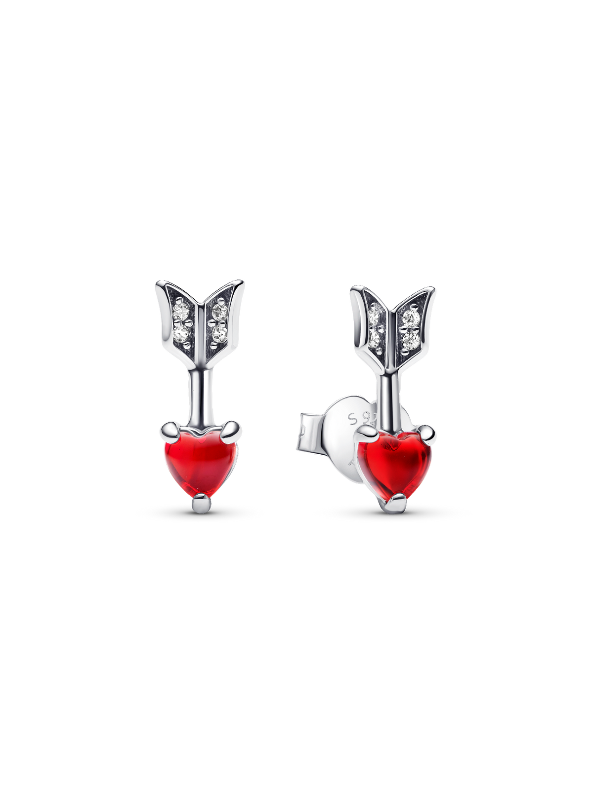 FINAL SALE - Arrow & Murano Glass Heart Stud Earrings - Sterling silver