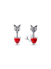 FINAL SALE - Arrow & Murano Glass Heart Stud Earrings - Sterling silver