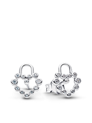Sparkling Heart Padlock Stud Earrings - Sterling silver