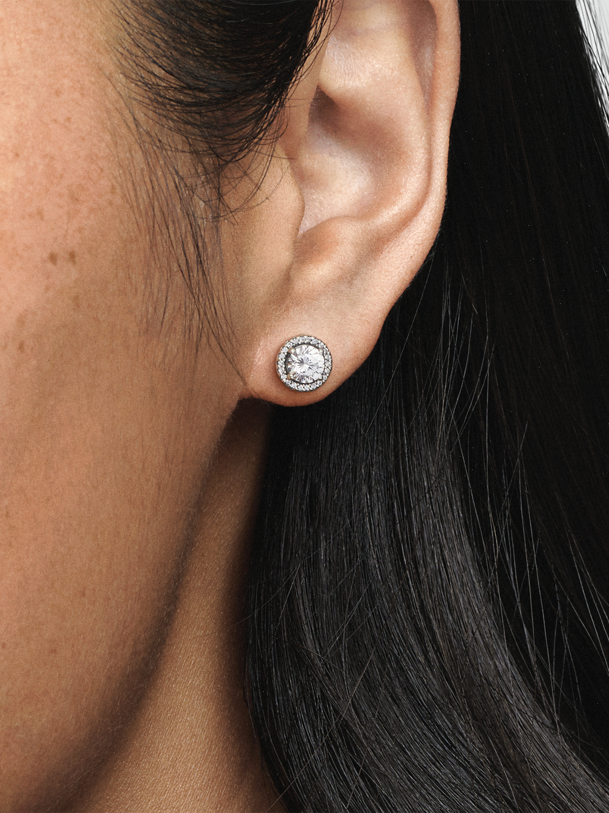 Round Sparkle Stud Earrings - Sterling silver