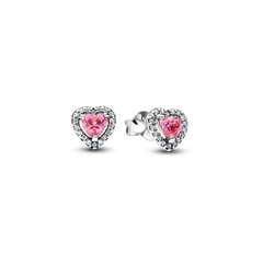 Elevated Pink Heart Stud Earrings - Sterling silver