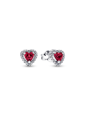 Elevated Red Heart Stud Earrings - Sterling silver