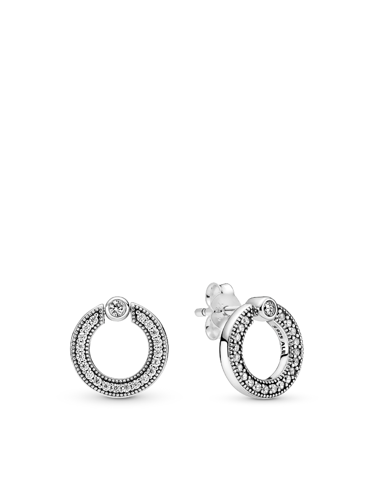 Pavé & Logo Circle Reversible Stud Earrings - Sterling silver