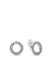 Pavé & Logo Circle Reversible Stud Earrings - Sterling silver