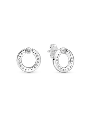 Pavé & Logo Circle Reversible Stud Earrings - Sterling silver