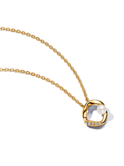 Organically Shaped Pavé Circle & Treated Freshwater Cultured Pearl Collier Necklace - 14k gold plating