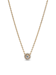 Round Pavé Halo Pendant Necklace - 14k gold plating