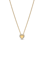 Engravable Heart Halo Collier Necklace - 14k gold plating