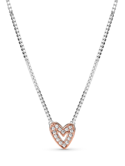 FINAL SALE - Sparkling Freehand Heart Necklace - Sterling silver, 14k rose gold plating