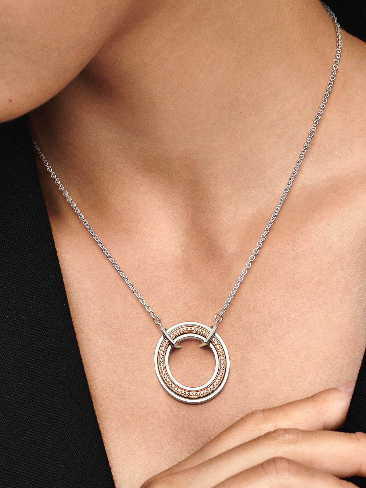 FINAL SALE - Pandora Signature Two tone Logo & Pavé Necklace - Sterling silver, 14k rose gold plating