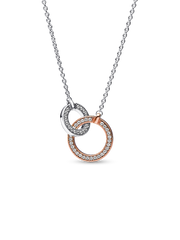 FINAL SALE - Pandora Signature Two tone Intertwined Circles Necklace - Sterling silver, 14k rose gold plating