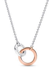 FINAL SALE - Pandora Signature Two tone Intertwined Circles Necklace - Sterling silver, 14k rose gold plating