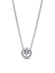 Sparkling Round Halo Pendant Collier Necklace - Sterling silver