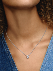 Double Heart Pendant Sparkling Collier Necklace - Sterling silver