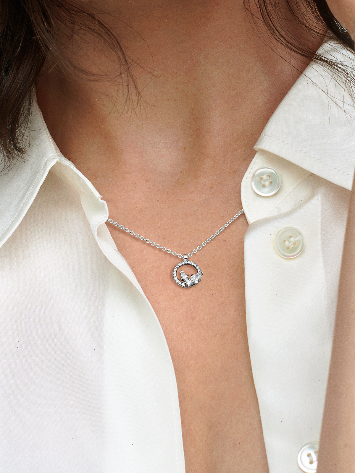 FINAL SALE - Sparkling Herbarium Circle & Cluster Pendant Necklace - Sterling silver