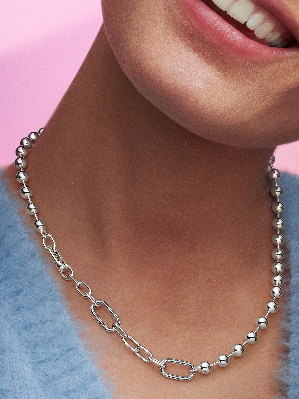 Pandora ME Metal Bead & Link Chain Necklace - Sterling silver