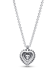 Sparkling Heart Halo Pendant Necklace - Sterling silver