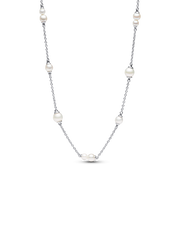 FINAL SALE - Treated Freshwater Cultured Pearl Station Chain Necklace - Sterling silver