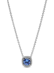 Sparkling Square Blue Halo Pendant Necklace - Sterling silver