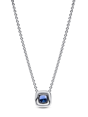 Sparkling Square Blue Halo Pendant Necklace - Sterling silver