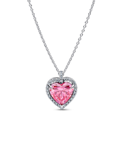 Pink Halo Heart Collier Necklace - Sterling silver