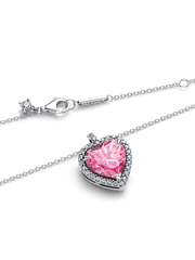Pink Halo Heart Collier Necklace - Sterling silver