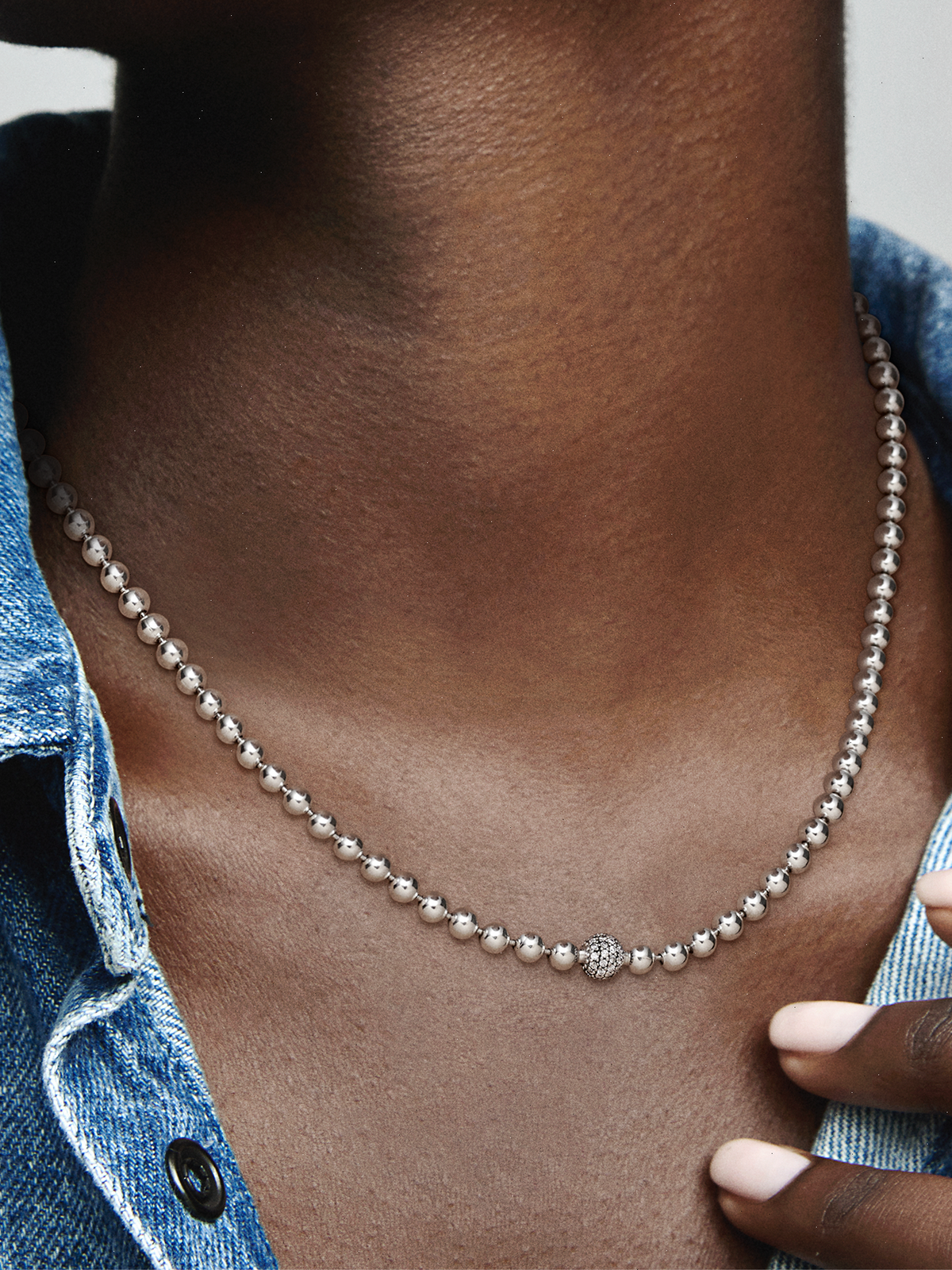 Beads & Pavé Necklace - Sterling silver