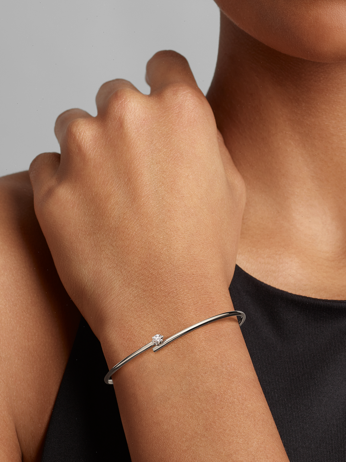 FINAL SALE - Pandora Nova 14k White Gold Lab-grown Diamond Open Bangle - 0.25 ct TW, 14k white gold