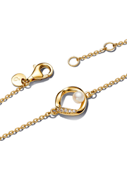 Organically Shaped Pavé Circle & Treated Freshwater Cultured Pearl Bracelet - 14k gold plating
