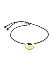 Engravable Heart Black Cord Slider Bracelet - 14k gold plating