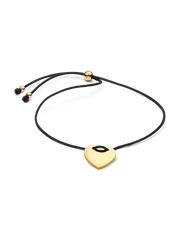 Engravable Heart Black Cord Slider Bracelet - 14k gold plating