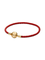 Pandora Moments Red Woven Leather Bracelet - 14k gold plating