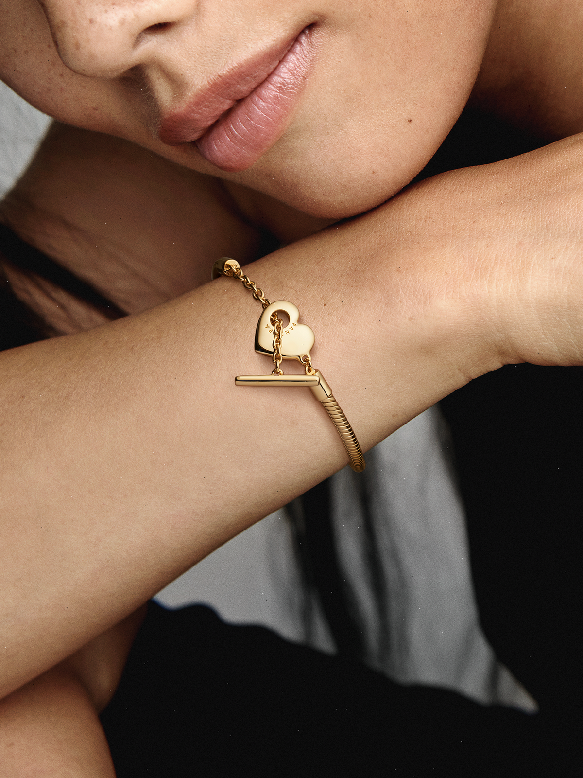 Pandora Moments Heart T-Bar Snake Chain Bracelet - 14k gold plating