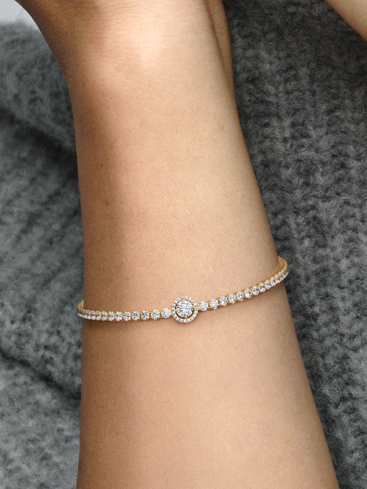 Sparkling Halo Tennis Bracelet - 14k gold plating