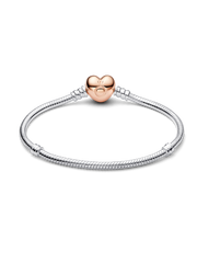 Moments Heart & Snake Chain Bracelet - Sterling silver, 14k rose gold plating