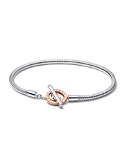 FINAL SALE - Pandora Moments Two-tone Logo T-Bar Snake Chain Bracelet - Sterling silver, 14k rose gold plating