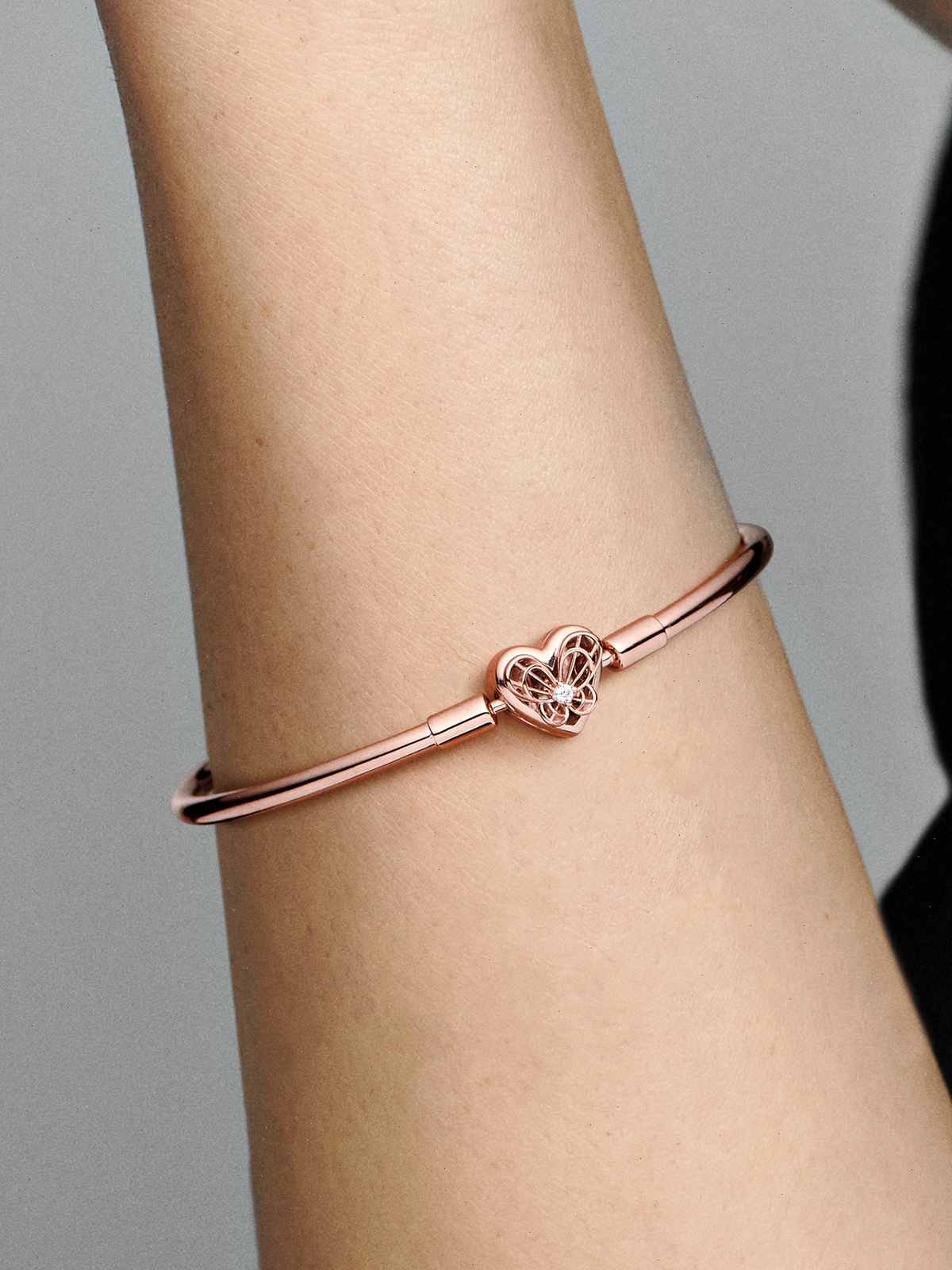 FINAL SALE - Pandora Moments Heart & Butterfly Bangle - 14k rose gold plating
