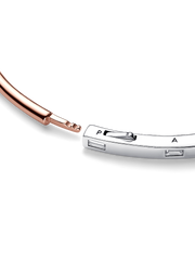 FINAL SALE - Pandora Signature Two-tone I-D Pavé Bangle - Sterling silver, 14k rose gold plating