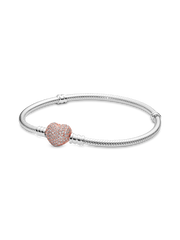 Pandora Moments Pavé Heart Clasp Snake Chain Bracelet - Sterling silver, 14k rose gold plating